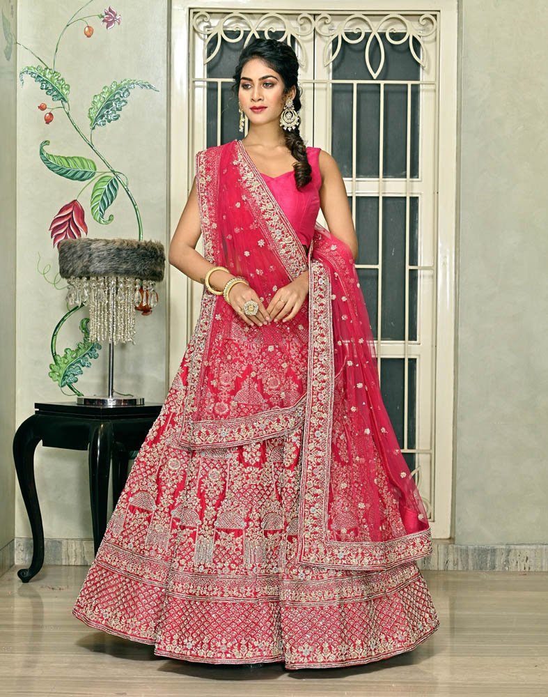 Multicolour Bridal Ghagra with Zardozi Work and Net Dupatta ...