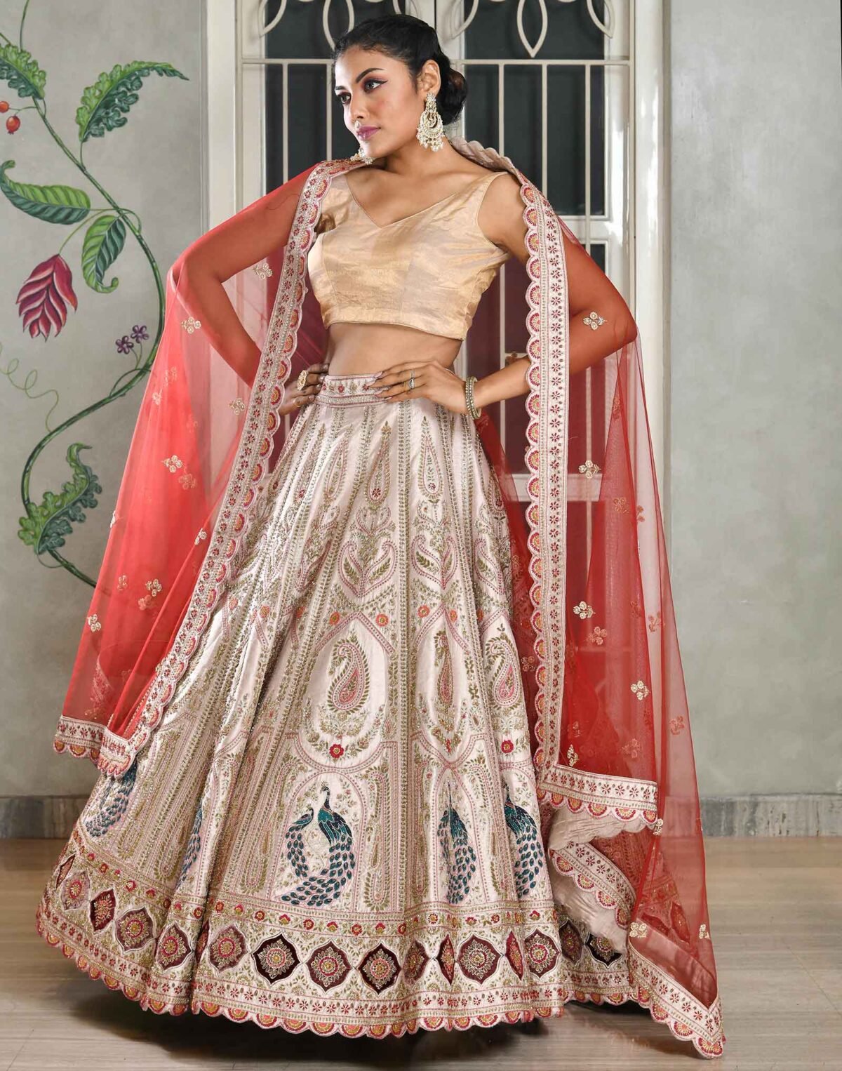 Heavy Silk Ghagra Embroidered With Thread And Zardozi Work, Paired ...